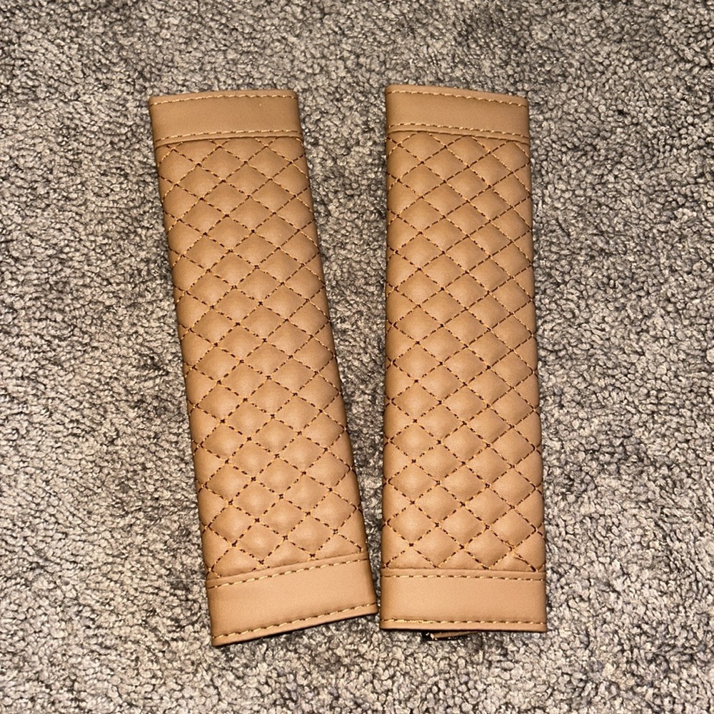Universal car seat belt covers/ stroller handle covers brown leather 2 pcs NWT